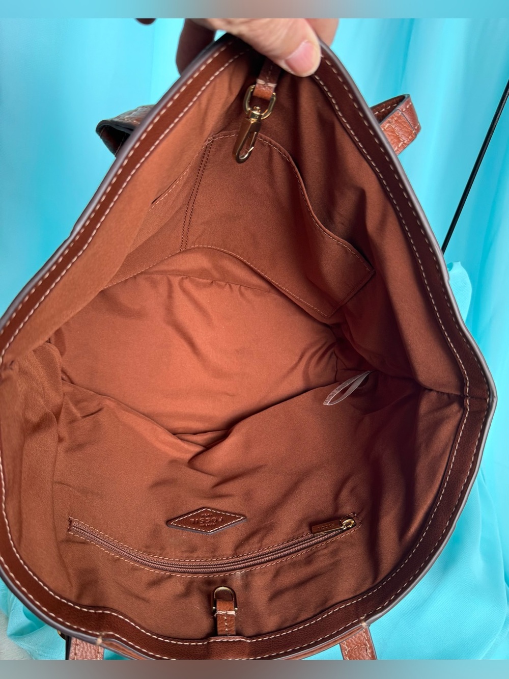 Fossil Brown Leather Large Shoulder Handbag Purse - Picture 6 of 8